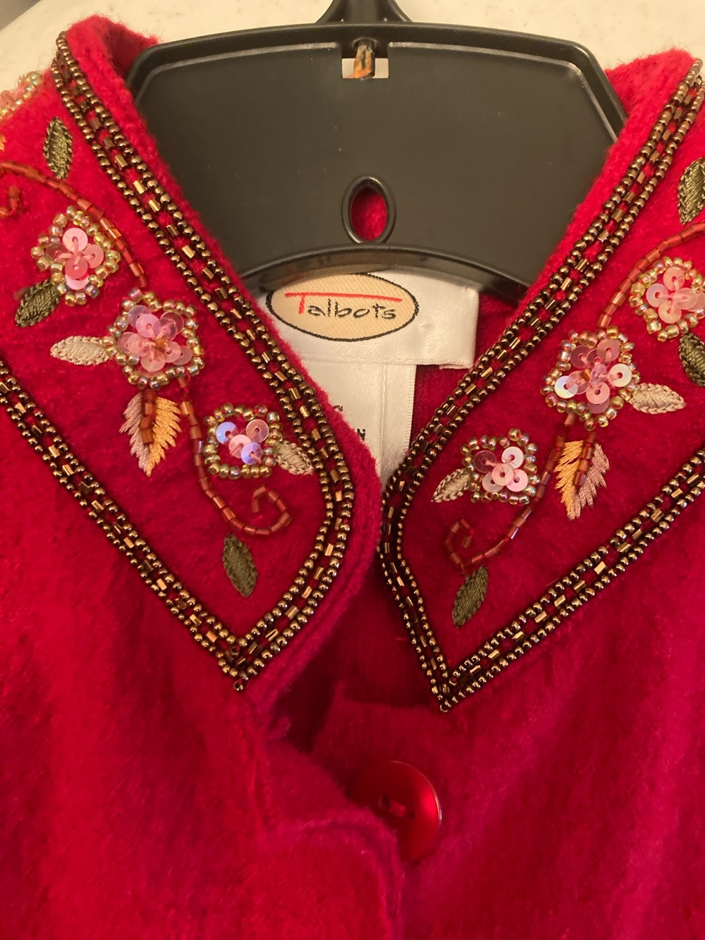 Talbots Red Embroidered Wool Button Front Jacket - Picture 11 of 11